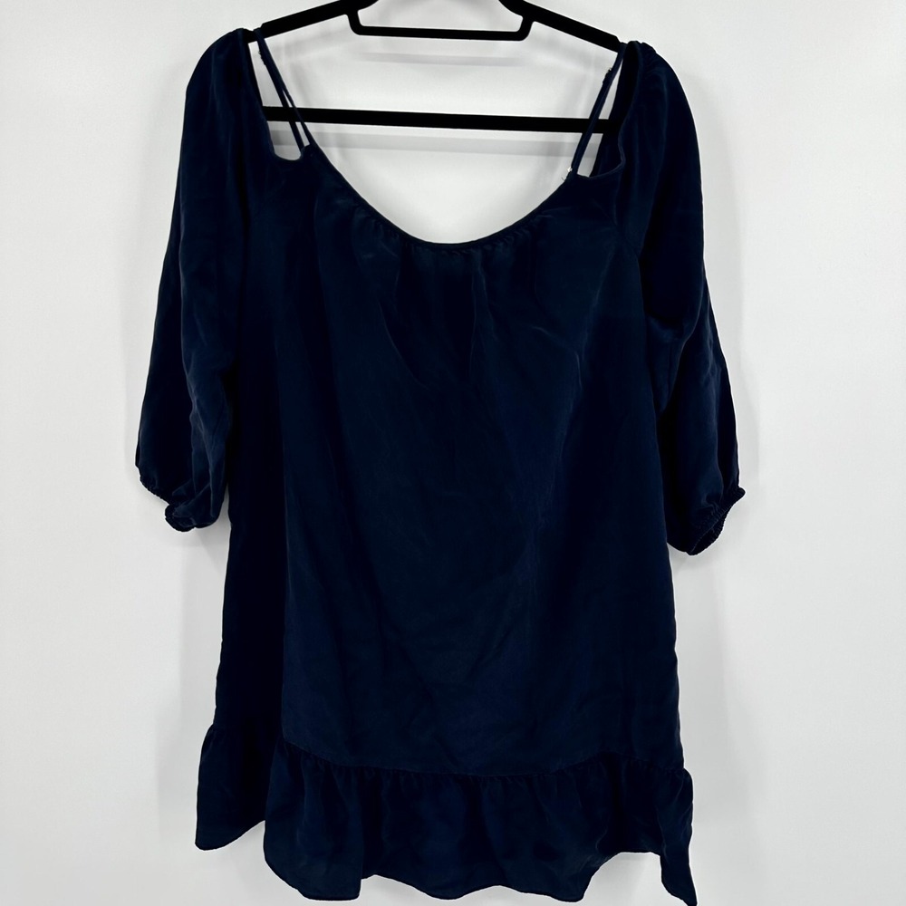 Lilly Pulitzer Swing Dress‎ Womens Small Navy Silk 3/4 Sleeve Peplum Hem 88189